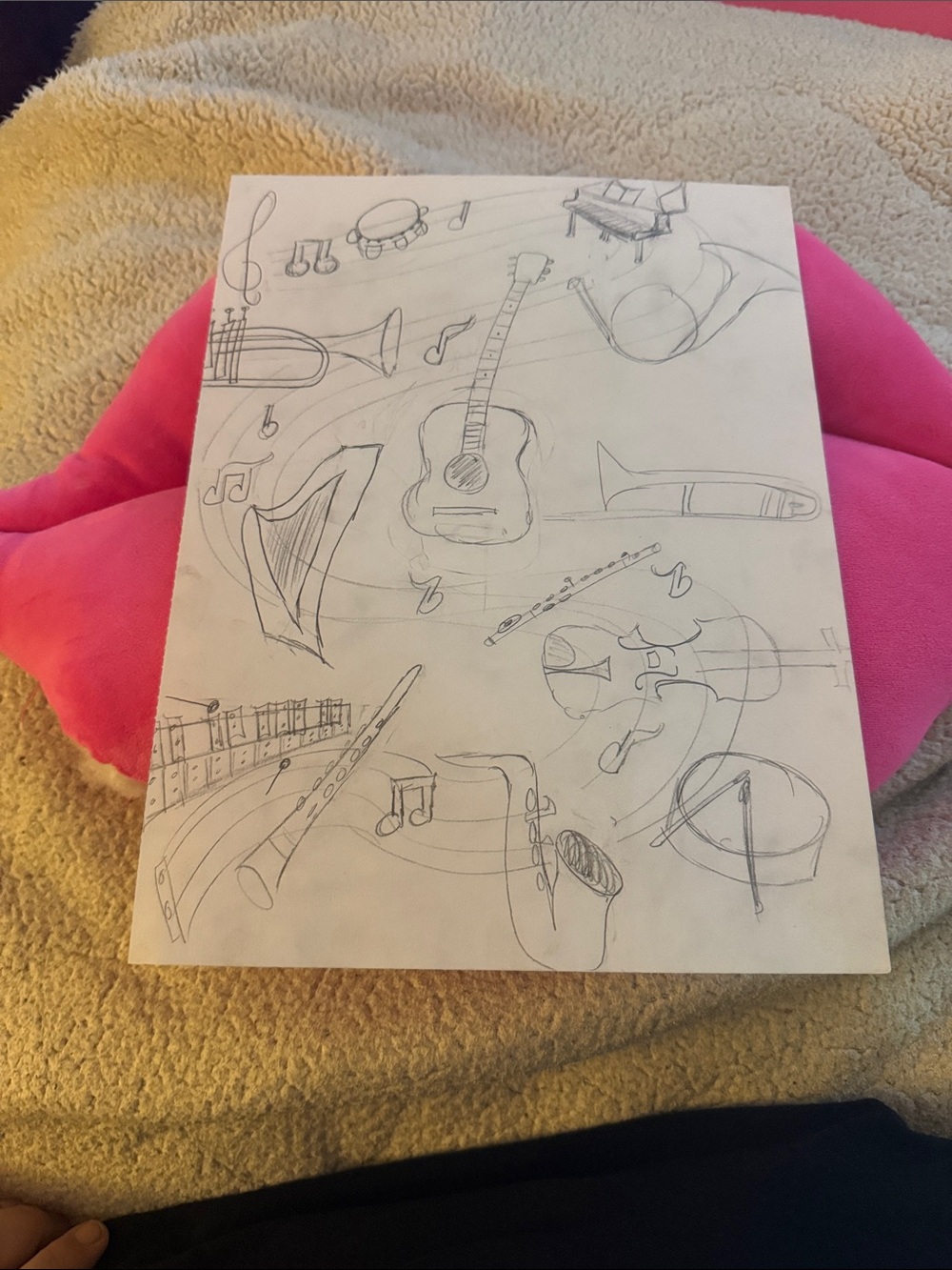 Hand-Drawn Musical Instruments Art Print in White